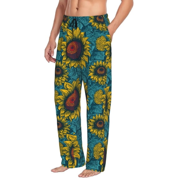 Goofa Sunflowers Printed Soft Pajama Pants for Men, Wide Leg Comfy Casual Lounge Yoga Pants-Medium