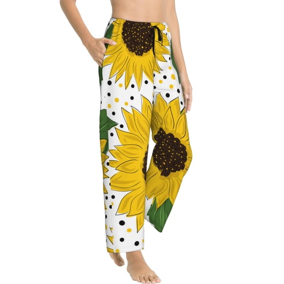 Goofa Sunflowers Printed Soft Pajama Pants for Women, Wide Leg Comfy Casual Lounge Yoga Pants-