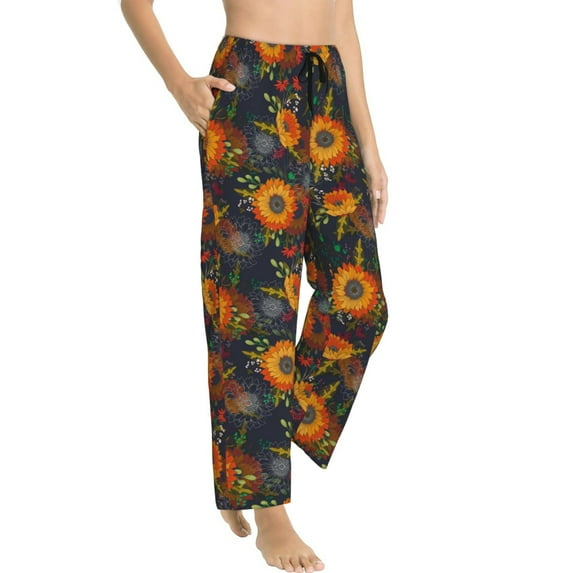 Goofa Sunflowers Printed Soft Pajama Pants for Women, Wide Leg Comfy Casual Lounge Yoga Pants-