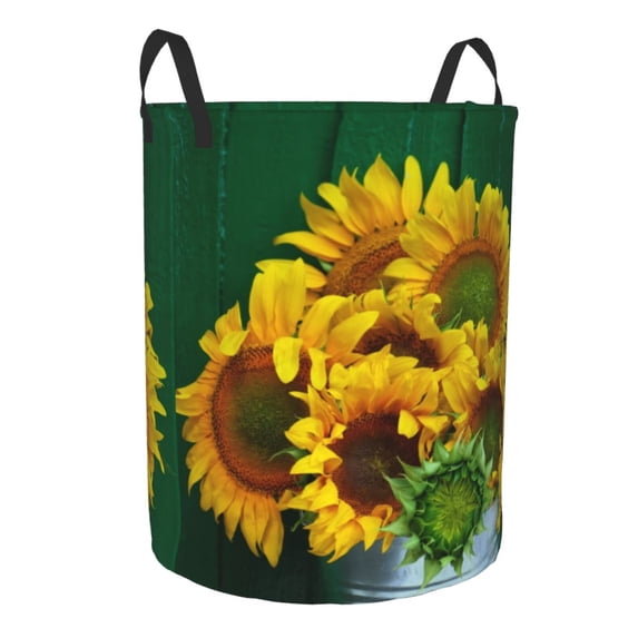 Goofa Sunflowers in Bucket Printed Circular Hamper,Laundry Basket with Handles,Storage Baskets Foldable,Large Capacity Laundry Hamper-Small