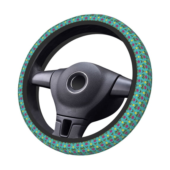 Goofa Sunmmer Cat Pattern Elastic Stretch Steering Wheel Cover,Universal 15 inch, Microfiber Breathable Ice Silk, Anti-Slip, Odorless, Easy Carry