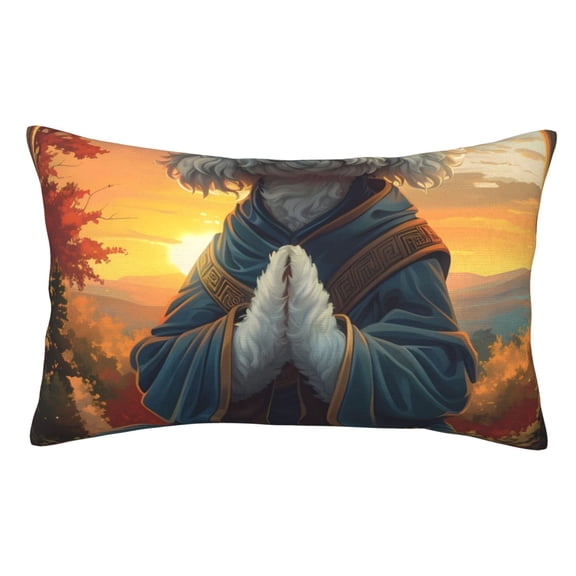 Goofa Sunset Meditating Bichon Frise Print Plush Throw Pillow Case, Soft Velvet with Hidden Zipper, Decorative Cushion Cover for Sofa, Bed, Car, and Home Décor-20"x30"