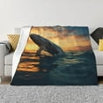 thumbnail image 1 of Goofa Sunset Ocean Whale Pattern Fleece Throw Blanket for Couch, Soft Checkered Flannel Blanket for Sofa, Warm Cozy Decorative Blanket Fall Decor Gift-50"x40", 1 of 6