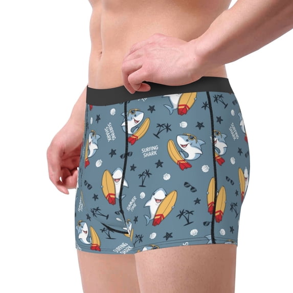Goofa Surf Shark Printed Men's Boxer Briefs Underwear, Moisture-Wicking Underwear, Trunk,Soft and Breathable Cotton Underwear-Small
