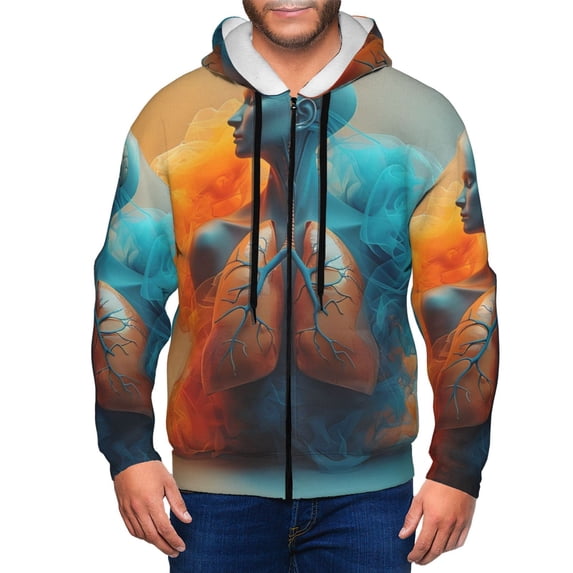 Goofa Surreal Body Art Pattern Mens Full-zip Hoodie, Zip-up Pullover Hooded Sweatshirt, Kangaroo Pocket Hoodie Ideal for Daily Wear, Travel, and Home-X-Large
