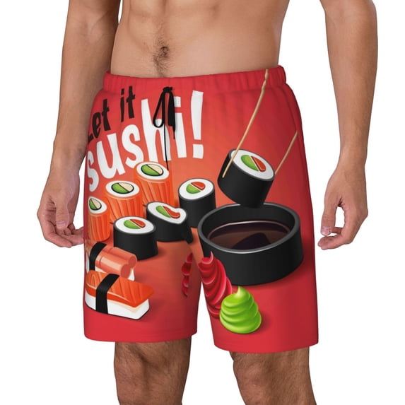 Goofa Sushi Printed Men's Swim Trunks Board Shorts Quick Dry Mens Swimming Trunks with Compression Liner,Breathable Fit Hawaii Beach Shorts-Small