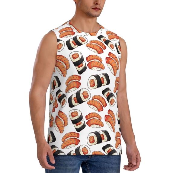 Goofa Sushi Roll Printed Men's Sleeveless T-Shirt - Athletic Gym Workout Tank Top for Men - Moisture-Wicking, UPF 30+ Quick-Dry Muscle Tee-3X-Large