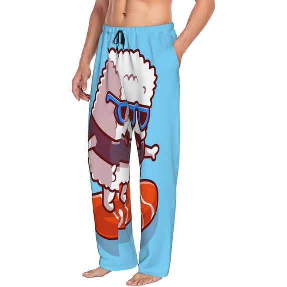 Goofa Sushi Salmon Surfing Printed Soft Pajama Pants for Men, Wide Leg Comfy Casual Lounge Yoga Pants-Small