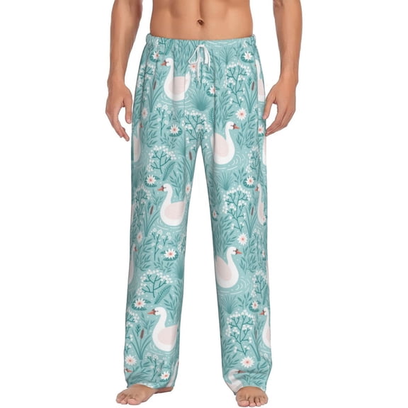 Goofa Swan And Flowers4 Pattern Printed Soft Pajama Pants for Men, Wide Leg Comfy Casual Lounge Yoga Pants-Medium