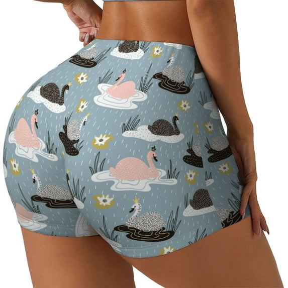 Goofa Swan Princess On Lake Printed Workout Shorts Women Seamless Scrunch Butt Lifting High Waisted Gym Booty Shorts Elastic Workout Shorts-Medium