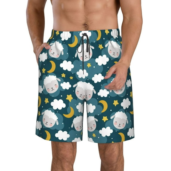 Goofa Sweet Dream Lamb Printed Mens Swim Trunks Summer Quick Dry Short Beach Swimwear Bathing Suits-Small