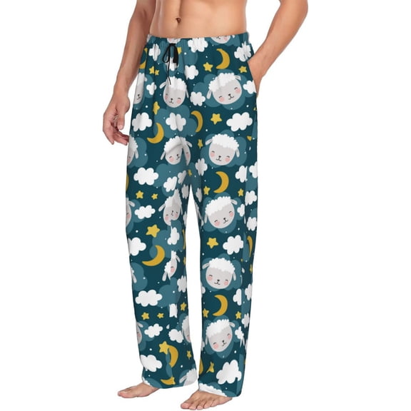 Goofa Sweet Dream Lamb Printed Soft Pajama Pants for Men, Wide Leg Comfy Casual Lounge Yoga Pants-Large