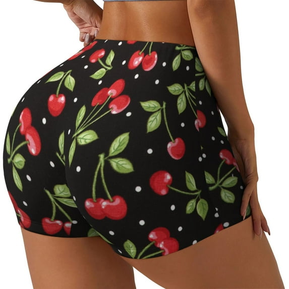 Goofa Sweet Red Cherry Printed Workout Shorts Women Seamless Scrunch Butt Lifting High Waisted Gym Booty Shorts Elastic Workout Shorts-Medium