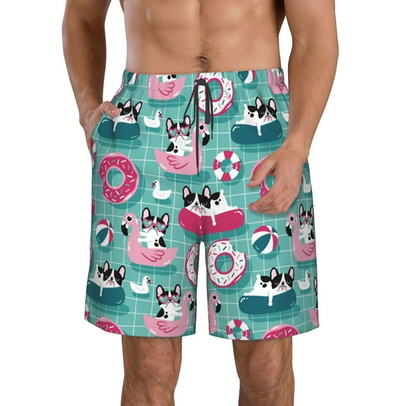 Goofa Swimming Bulldog Printed Mens Swim Trunks Summer Quick Dry Short Beach Swimwear Bathing Suits-3X-Large