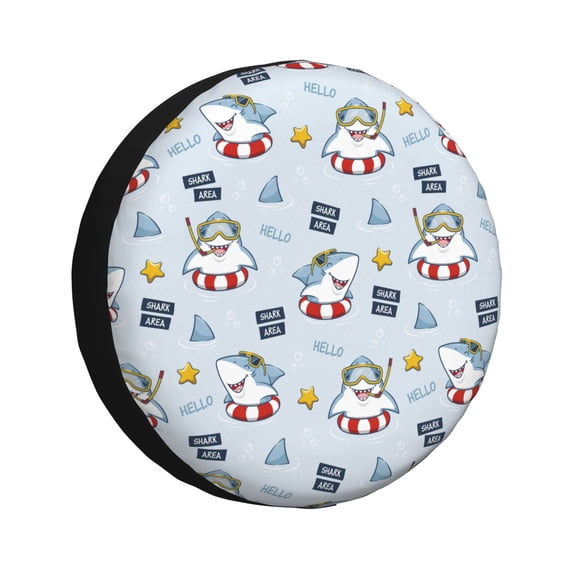 Goofa Swimming Shark Pattern Universal Tire Cover for Jeep, SUV, Truck, and Trailer – Waterproof, UV-Resistant,Easy to Install, Fits 14"-17" Tires-16 inch