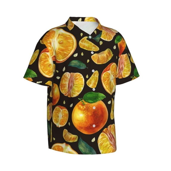 Goofa Tangerine Hawaiian Shirt for Men, Unisex Summer Beach Casual Short Sleeve Button Down Shirts,Aloha Tropical Floral print shirt-Small
