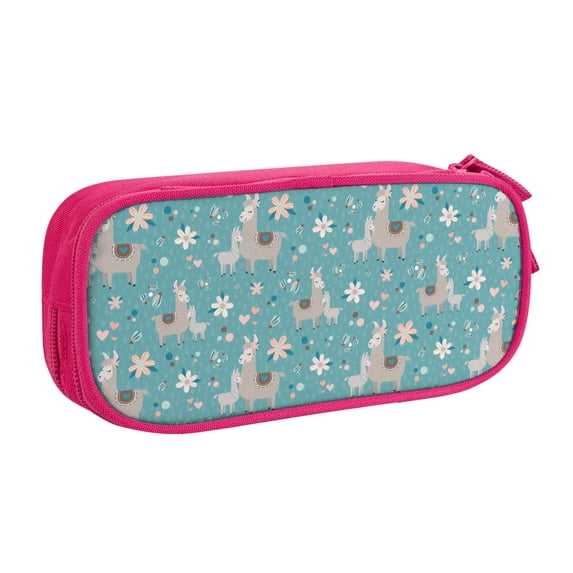 Goofa Teal Mama Llama Pattern Big Capacity Pencil Pen Case Office College Large Storage High Capacity Bag Pouch Holder Box Organizer