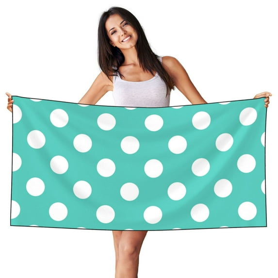 Goofa Teal Turquoise And White Polka Dot for Bath Towels ,Silver Fox Velvet Beach Towel, Quick-Dry Beach Towel, Bathroom Decor Soft Beach Microfiber Hair Towels 27.5x55in