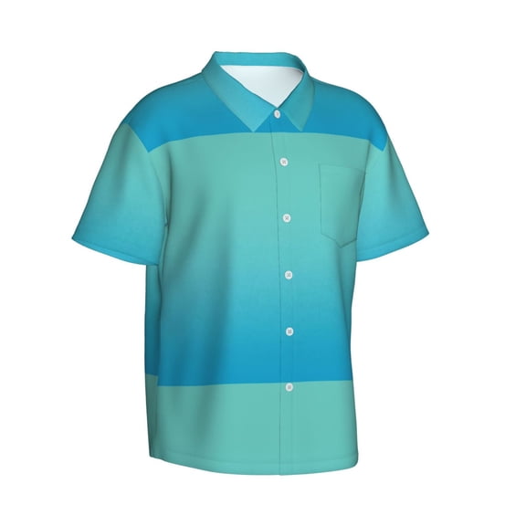 Goofa Teal Turquoise Hawaiian Shirt for Men, Unisex Summer Beach Casual Short Sleeve Button Down Shirts,Aloha Tropical Floral print shirt-Large