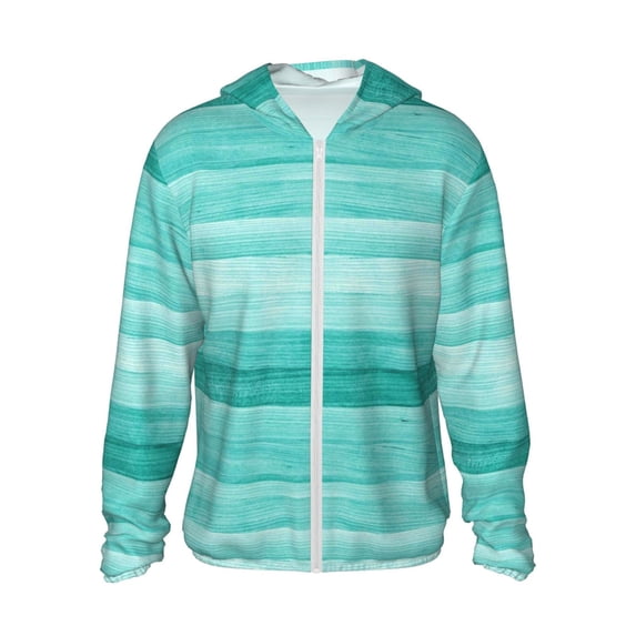Goofa Teal Turquoise Printed Women's UPF 50+ Sun Protection Hoodie Jacket Lightweight Long Sleeve Sun Shirt for Women with Pocket Hiking Outdoor-