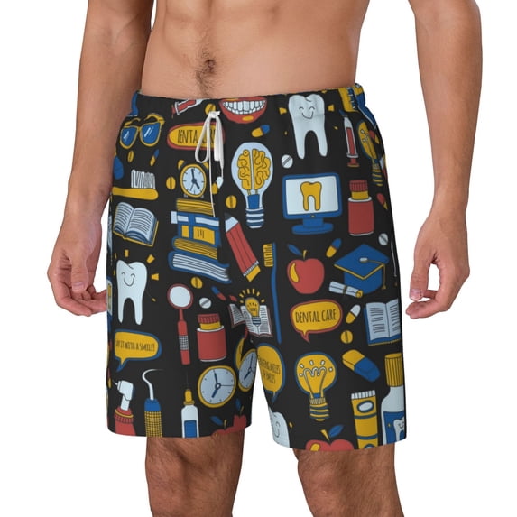 Goofa Teeth Printed Men's Swim Trunks Board Shorts Quick Dry Mens Swimming Trunks with Compression Liner,Breathable Fit Hawaii Beach Shorts-3X-Large