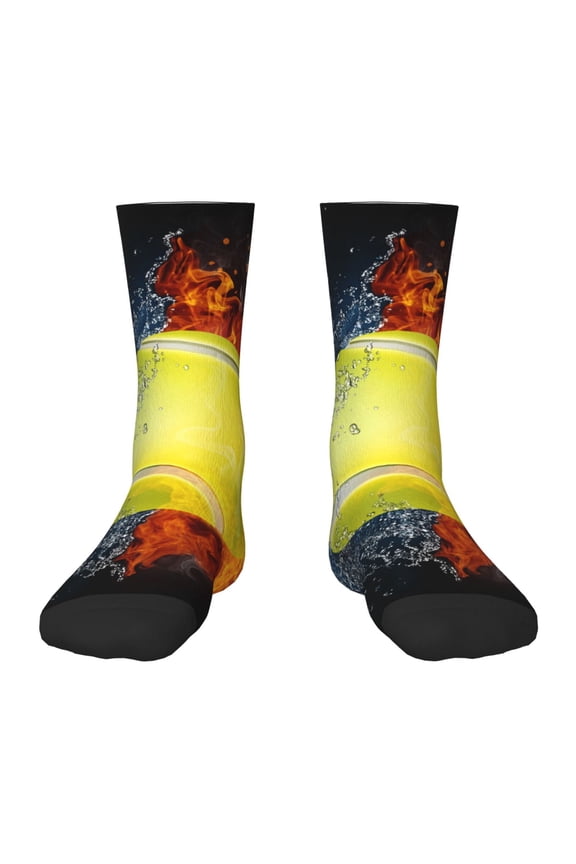 Tennis Ball In Fire And Water Pattern Children's Crew Socks, Kids' Daily Wear and Sports Socks, Breathable Socks, Sports Socks, Moisture-Wicking Socks for Children
