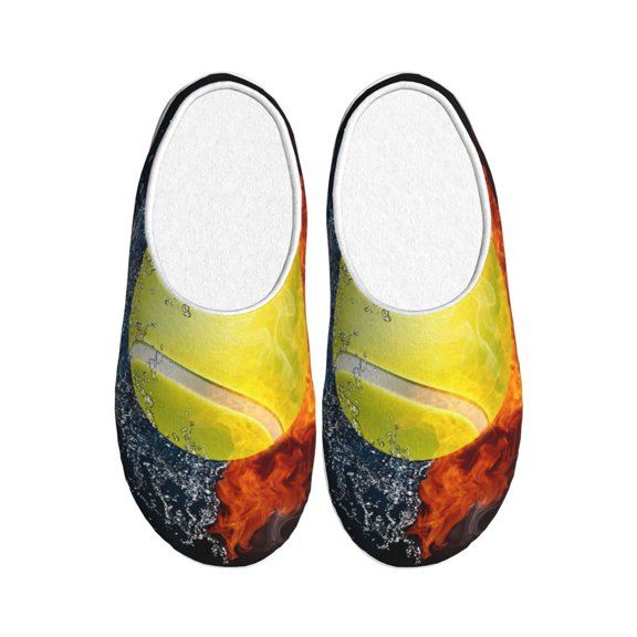 Goofa Tennis Ball In Fire And Water Print Womens Mens Cotton Lightweight House Slippers , Washable Home Slippers,Indoor Comfy Bedroom Cozy Slippers-35/36