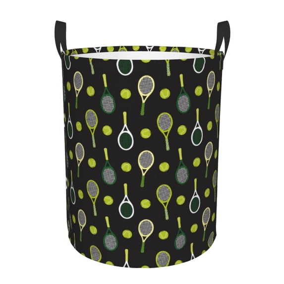 Goofa Tennis Rackets Printed Circular Hamper,Laundry Basket with Handles,Storage Baskets Foldable,Large Capacity Laundry Hamper-Small