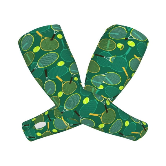 Goofa Tennis Rackets and Balls Pattern UV Sun Protection Arm Sleeves, UPF 50 Sports Cooling Arm Compression Sleeves for Men Women Teenager