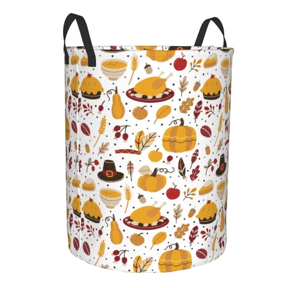 Goofa Thanksgiving Printed Circular Hamper,Laundry Basket with Handles,Storage Baskets Foldable,Large Capacity Laundry Hamper-