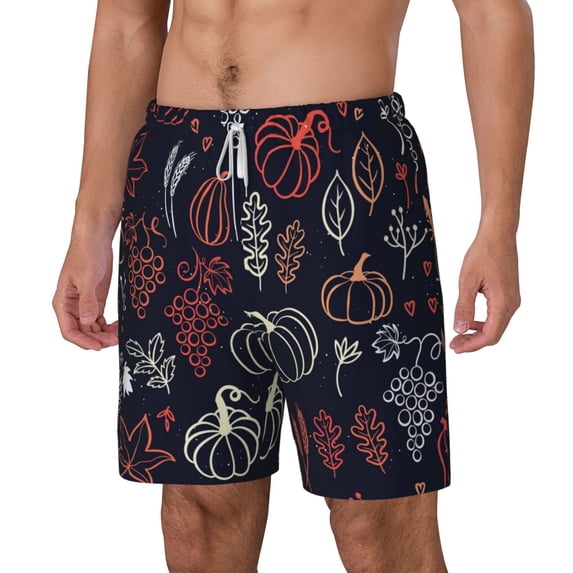 Goofa Thanksgiving Printed Men's Swim Trunks Board Shorts Quick Dry Mens Swimming Trunks with Compression Liner,Breathable Fit Hawaii Beach Shorts-Large
