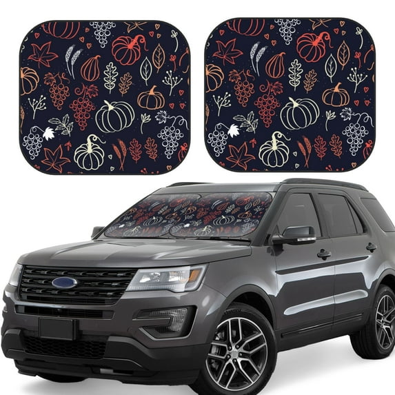 Goofa Thanksgiving Seamless Pattern Pattern 2 Piece Car Windshield Sun Shade Foldable | Front Windshield Shade for Sun, Heat and UV Rays | Sunshade for Car Front Window-Small