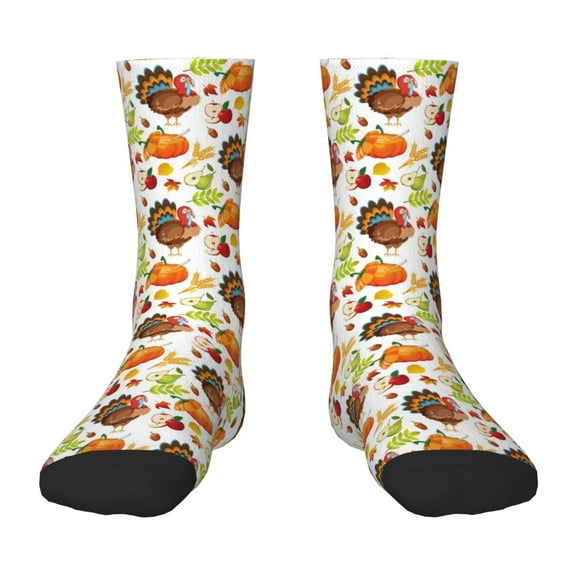 Goofa Thanksgiving Turkey Pattern Children's Crew Socks, Kids' Daily Wear and Sports Socks, Breathable Socks, Sports Socks, Moisture-Wicking Socks for Children