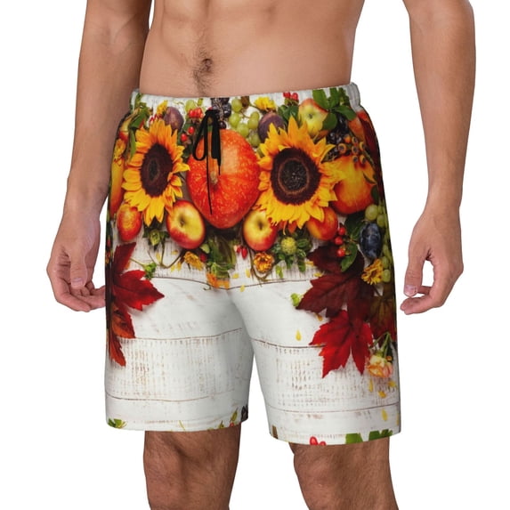 Goofa Thanksgiving With Autumn Printed Men's Swim Trunks Board Shorts Quick Dry Mens Swimming Trunks with Compression Liner,Breathable Fit Hawaii Beach Shorts-XX-Large