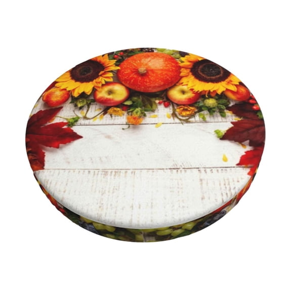 Goofa Thanksgiving With Autumn Printed Stool Covers Round, Waterproof Round Bar Stool Covers Anti-Slip Round Bar Stool Seat Cover with Elastic Bands Durable -12 inch