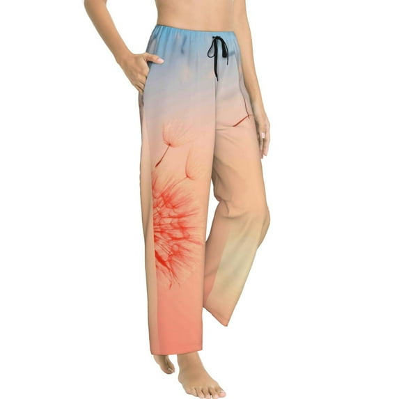 Goofa The Sunset of Dandelion Printed Soft Pajama Pants for Women, Wide Leg Comfy Casual Lounge Yoga Pants-Small
