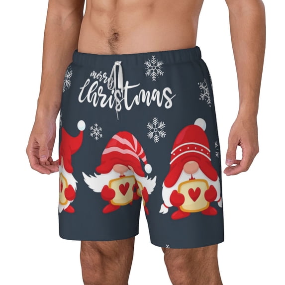 Goofa Three Cute Christmas Gnomes Printed Men's Swim Trunks Board Shorts Quick Dry Mens Swimming Trunks with Compression Liner,Breathable Fit Hawaii Beach Shorts-Medium