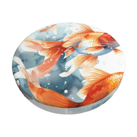 Goofa Three Goldfish Watercolor Splash Printed Stool Covers Round, Waterproof Round Bar Stool Covers Anti-Slip Round Bar Stool Seat Cover with Elastic Bands Durable-14 inch