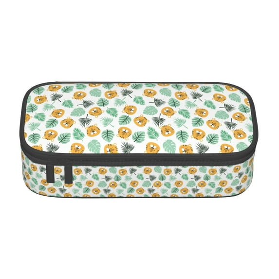 Goofa Tiger Leaves Pattern Pencil Case, Multi- Slot Pencil Pouch, Portable Pencil Bag, Pen Case for& Office