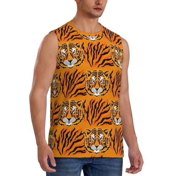 Goofa Tiger Printed Men's Sleeveless T-Shirt - Athletic Gym Workout Tank Top for Men - Moisture-Wicking, UPF 30+ Quick-Dry Muscle Tee-Medium