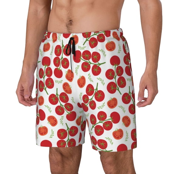Goofa Tomato Printed Men's Swim Trunks Board Shorts Quick Dry Mens Swimming Trunks with Compression Liner,Breathable Fit Hawaii Beach Shorts-XX-Large