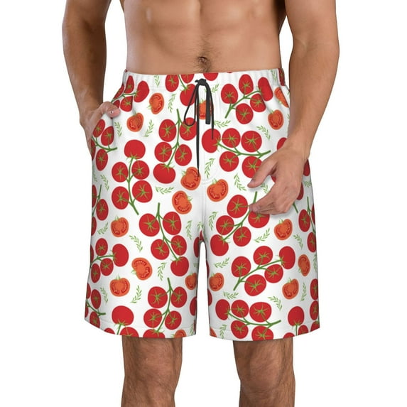 Goofa Tomato Printed Mens Swim Trunks Summer Quick Dry Short Beach Swimwear Bathing Suits-Large