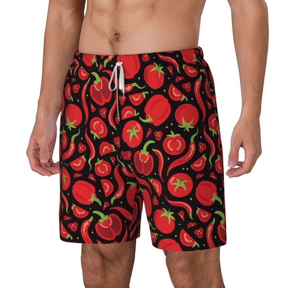 Goofa Tomatoes And Chili Printed Men's Swim Trunks Board Shorts Quick Dry Mens Swimming Trunks with Compression Liner,Breathable Fit Hawaii Beach Shorts-XX-Large