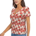 thumbnail image 1 of Goofa Tomatoes Pattern Womens Deep V Neck Low Cut Tops Casual Summer Short Sleeve Ribbed Knit T-Shirts-Large, 1 of 5