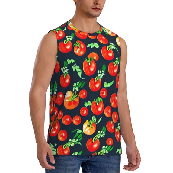 Goofa Tomatoes Printed Men's Sleeveless T-Shirt - Athletic Gym Workout Tank Top for Men - Moisture-Wicking, UPF 30+ Quick-Dry Muscle Tee-XX-Large