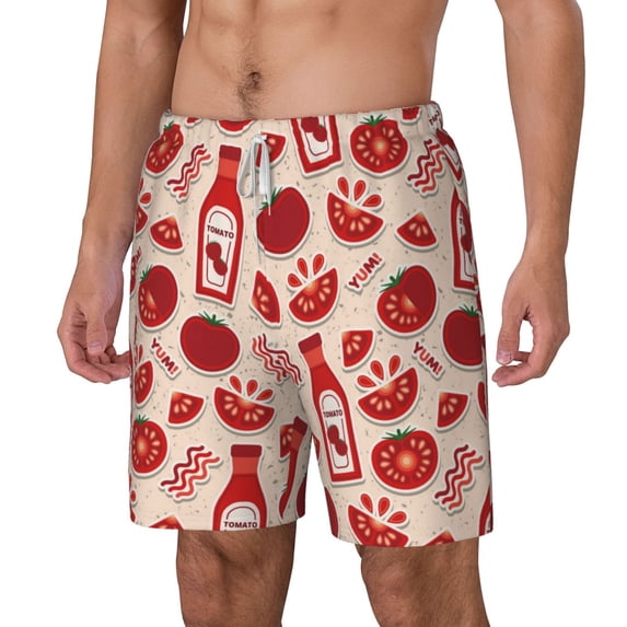 Goofa Tomatoes Printed Men's Swim Trunks Board Shorts Quick Dry Mens Swimming Trunks with Compression Liner,Breathable Fit Hawaii Beach Shorts-Small