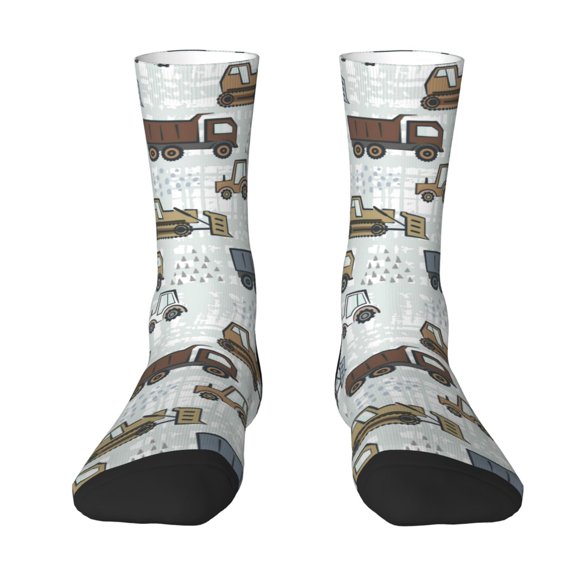 Goofa Tractor and Dumper Printed Men's Crew Socks, Soft Durable Breathable Moisture-Wicking with Odor Control Cotton socks