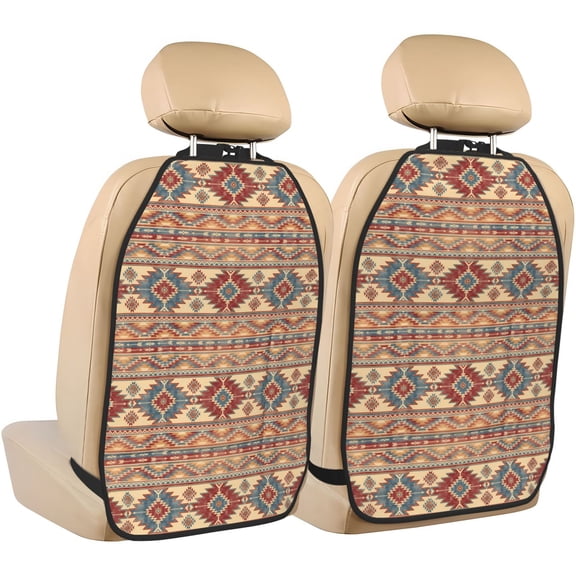 Goofa Traditional Tribal Aztec Pattern Car Back Seat Protector for Kids (2 Pack) ,Anti-kick Storage Mat for Car Seats,Shields from Footprints