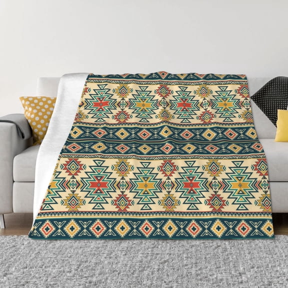 Goofa Traditional Tribal Aztec1 Pattern Fleece Throw Blanket for Couch, Soft Checkered Flannel Blanket for Sofa, Warm Cozy Decorative Blanket Fall Decor Gift-40"x30"