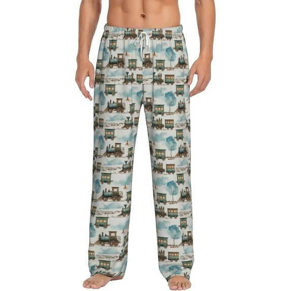 Goofa Transport Train Pattern Printed Soft Pajama Pants for Men, Wide Leg Comfy Casual Lounge Yoga Pants-Large